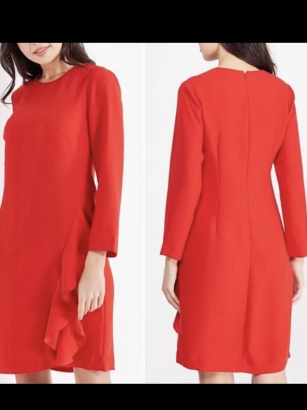 Banana Republic Red Long-Sleeve Ruffle Shift work business casual Dress